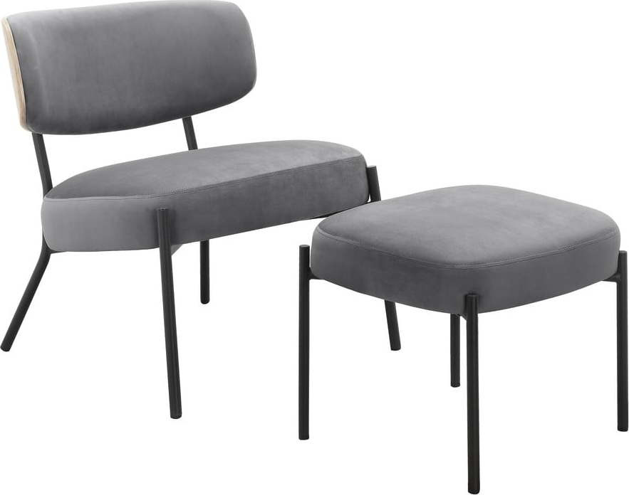 Šedé sametové křeslo s podnožkou Jerry – Støraa