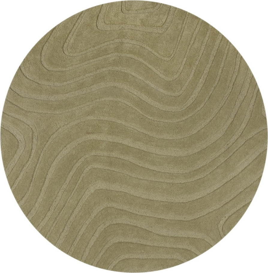 Khaki ručně tkaný vlněný kulatý koberec ø 160 cm Mesmerise Sage – Flair Rugs