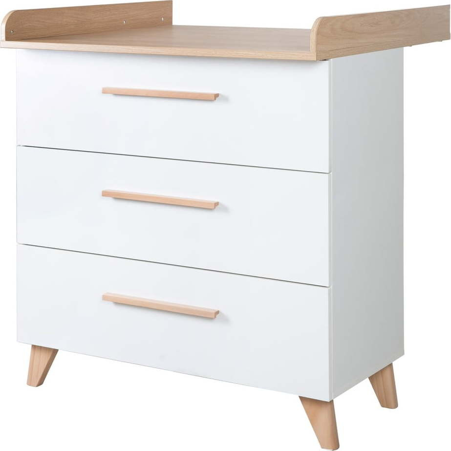 Bílá dětská komoda s přebalovacím pultem v dekoru dubu 88,5x99x76 cm Léon – Roba