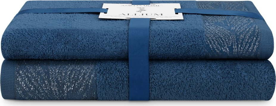 Tmavě modré froté bavlněné ručníky a osušky v sadě 2 ks Allium – Restilo