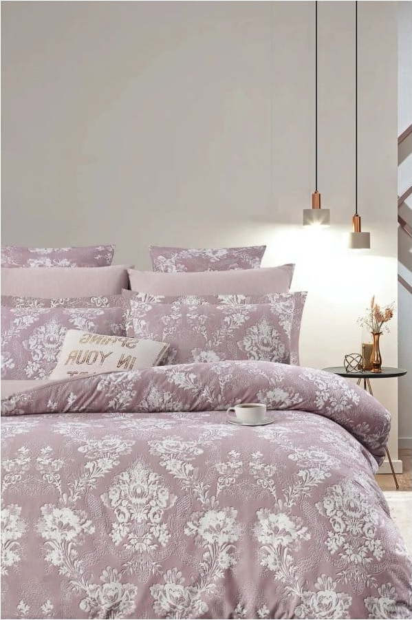 Růžové prodloužené povlečení na dvoulůžko z bavlny Renforcé s prostěradlem/4dílné 200x220 cm – Mila Home