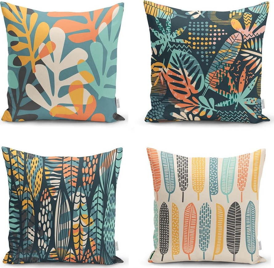 Sada 4 povlaků na polštáře Minimalist Cushion Covers Colorful Leaves, 43 x 43 cm