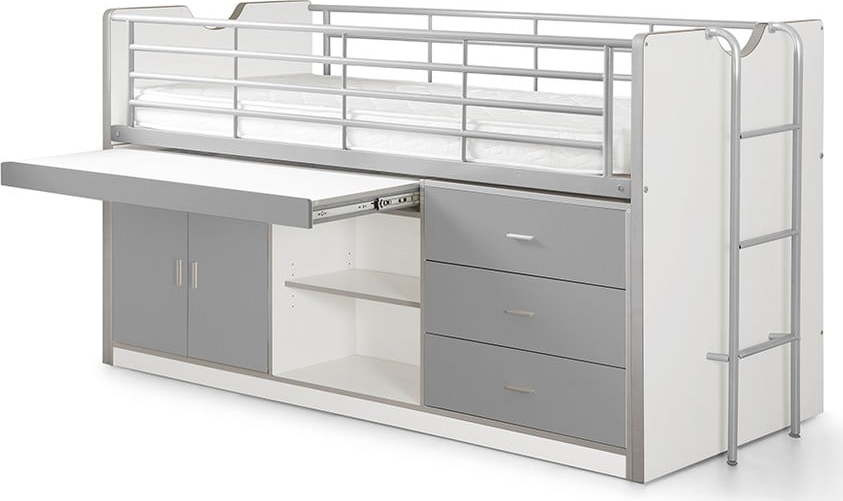 Bílo-šedá vyvýšená dětská postel s úložným prostorem s roštem 90x200 cm Bonny – Vipack