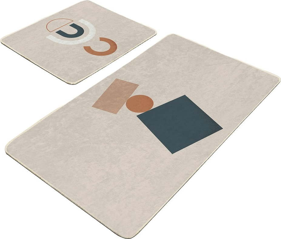 Béžové sametové koupelnové předložky v sadě 2 ks 60x100 cm Geometry Shapes – Mila Home