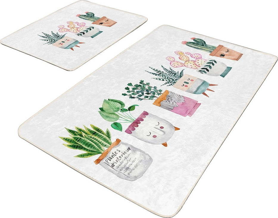 Bílé sametové koupelnové předložky v sadě 2 ks 60x100 cm Succulent – Mila Home