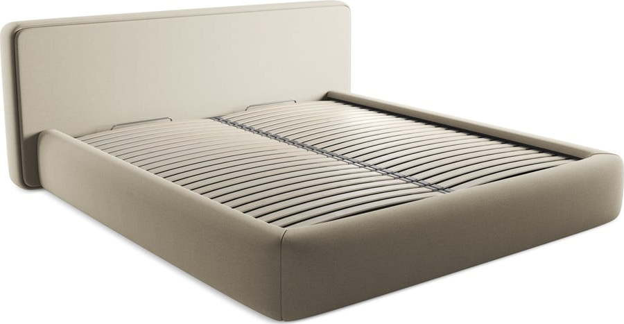 Béžová čalouněná dvoulůžková postel s úložným prostorem s roštem 180x200 cm Kiana – Makamii