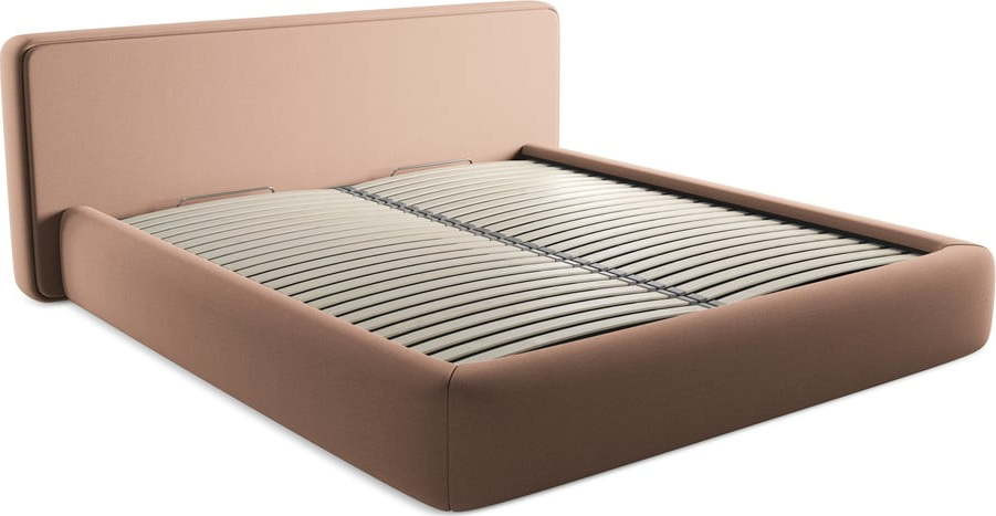 Světle růžová čalouněná dvoulůžková postel s úložným prostorem s roštem 180x200 cm Kiana – Makamii