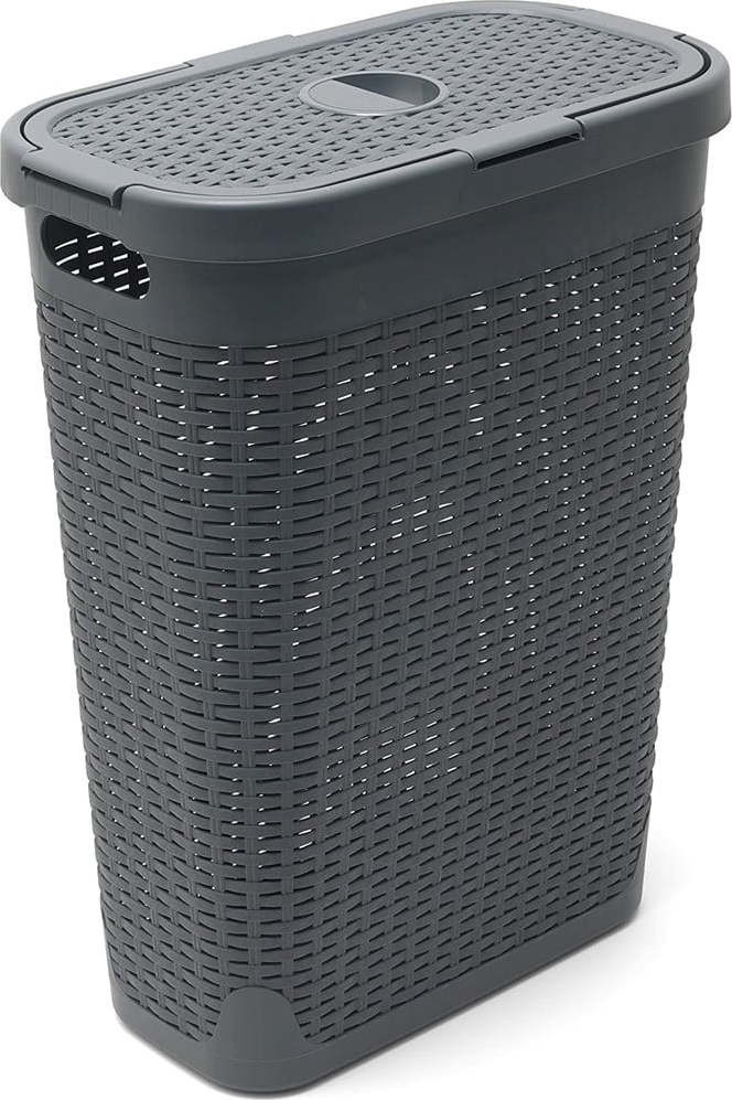 Šedý koš na prádlo Addis Rattan Effect Slim Hamper, 40 l