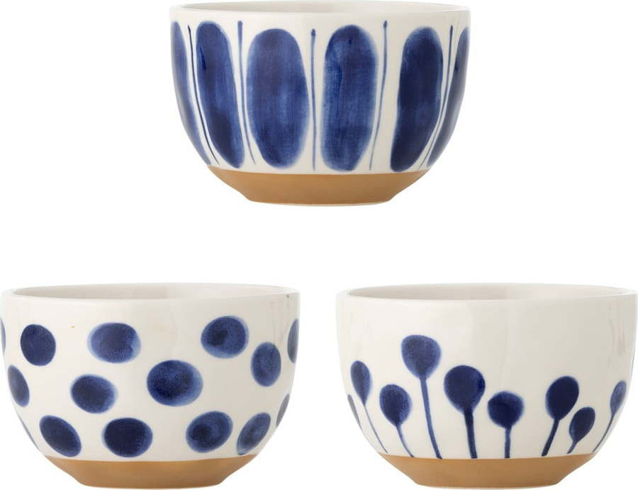 Bílé/modré misky v sadě 3 ks z kameniny 580 ml Linora – Bloomingville