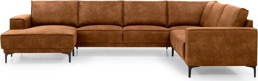 Koňakově hnědá rohová pohovka z imitace kůže (levý roh/do 