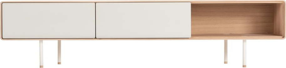 TV stolek z dubového dřeva v bílo-přírodní barvě 200x48 cm Fina – Gazzda
