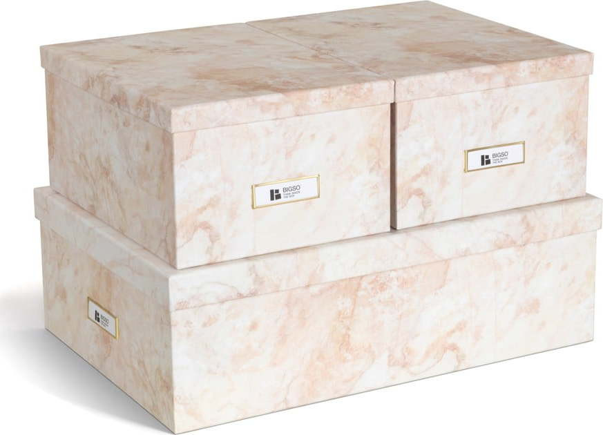 Béžové kartonové úložné boxy v sadě 3 ks s víkem/dekorativní 31x47x15,5 cm Inge Paper Laminate – Bigso