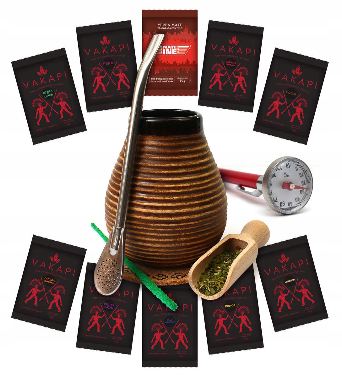 Sada Yerba Mate Vakapi mix 10x50g 500g Tykva Medový teploměr Bombilla