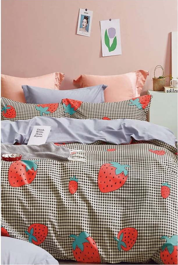 Prodloužené povlečení na jednolůžko z bavlny Renforcé s prostěradlem/3dílné 160x220 cm Strawberry – Mila Home