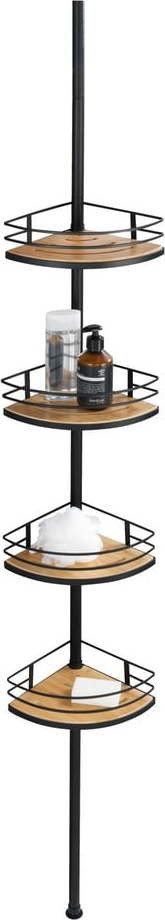 Rohová teleskopická bambusová koupelnová polička v matně černo-přírodní barvě Dolcedo – Wenko