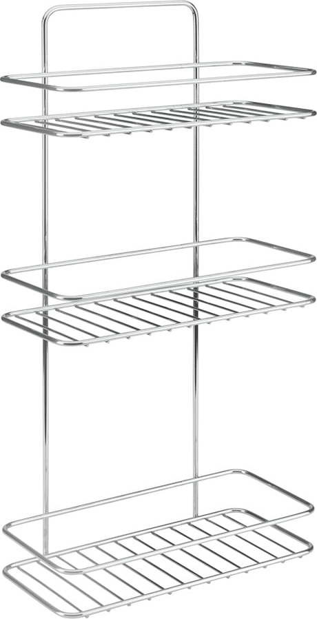 Závěsná ocelová koupelnová polička bez vrtání v leskle stříbrné barvě Luxy – Metaltex