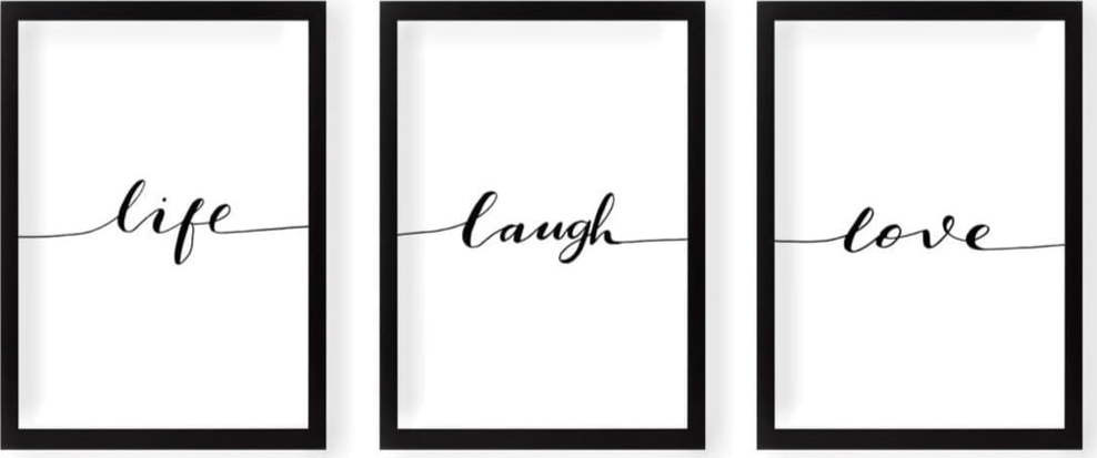 Obrazy v sadě 3 ks 24x29 cm Life Laugh Love – Vavien Artwork
