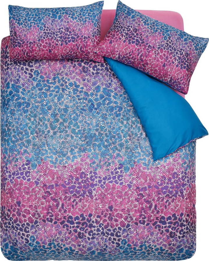 Modro-růžové povlečení na jednolůžko z mikrosaténu 135x200 cm Animal Print – Catherine Lansfield