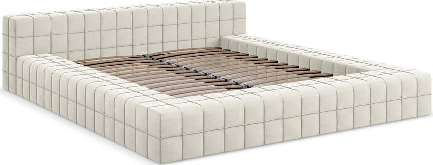 Krémová čalouněná dvoulůžková postel s roštem 140x200 cm Akela – Makamii
