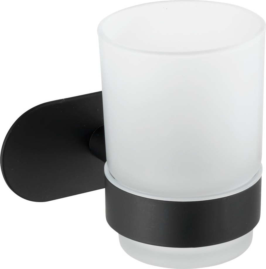 Matně černý samodržící skleněný kelímek na zubní kartáčky Orea – Wenko