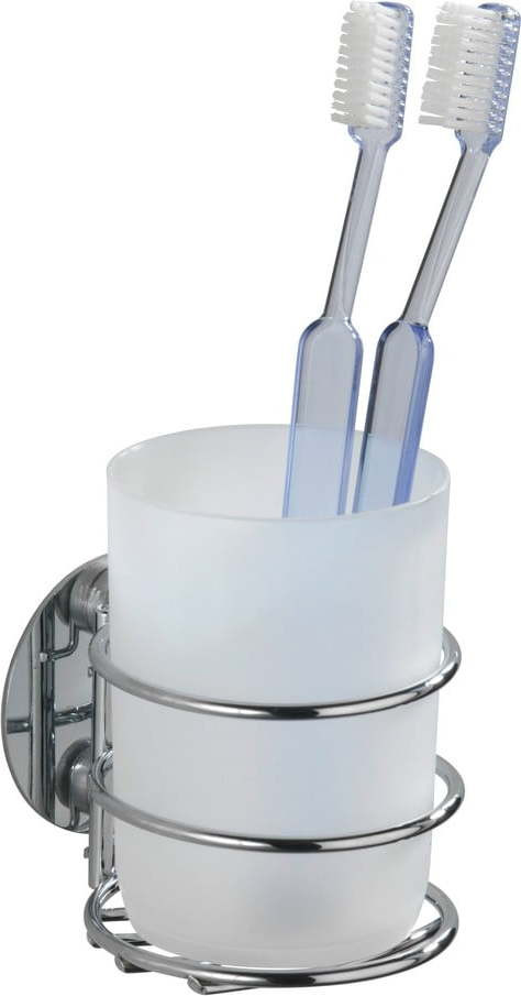 Bílý samodržící kelímek na zubní kartáčky z nerezové oceli – Wenko