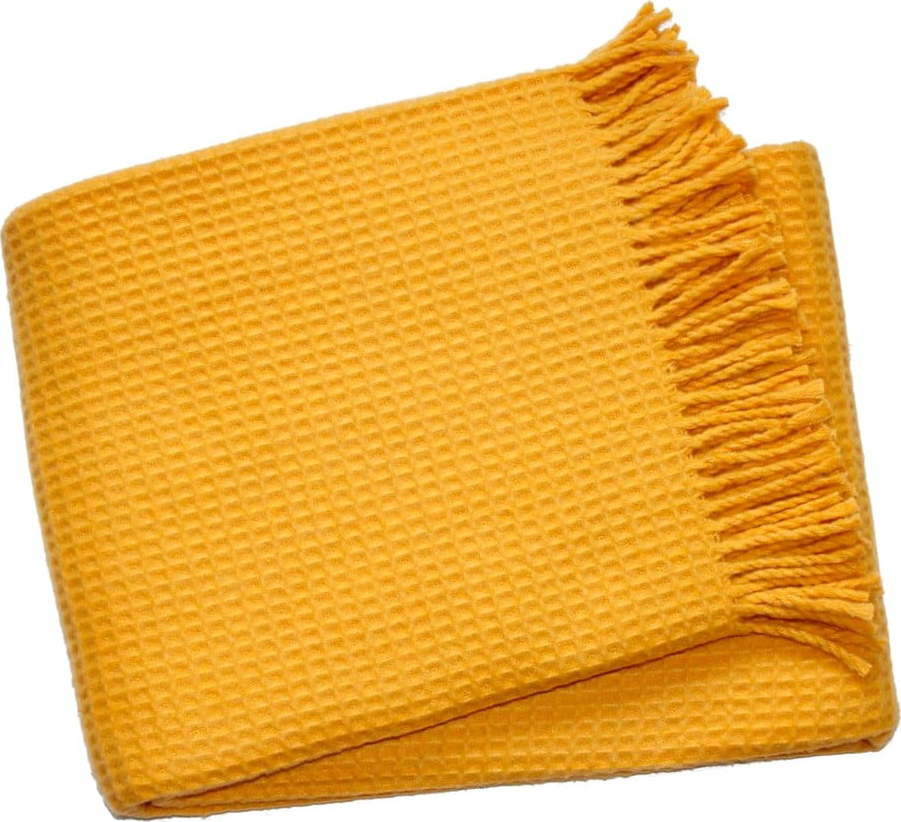 Žlutý pléd s vaflovým vzorem Euromant Waffle, 140 x 180 cm