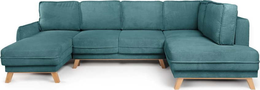 Tyrkysová manšestrová rozkládací rohová pohovka (pravý roh/do