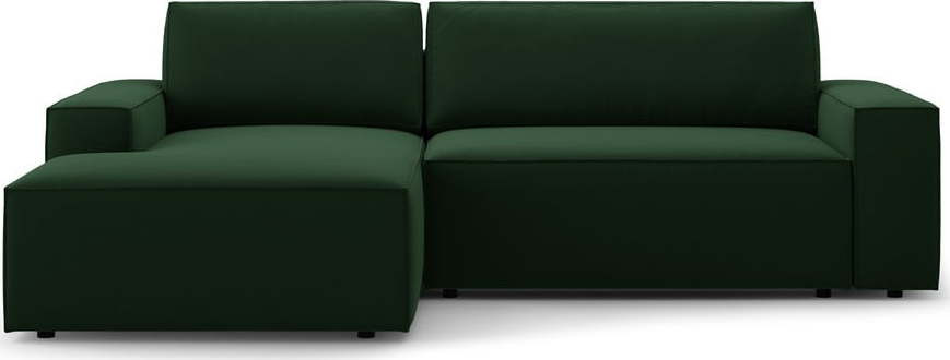 Tmavě zelená sametová rozkládací rohová pohovka s úložným prostorem (levý roh/s lenoškou) Jodie – Micadoni