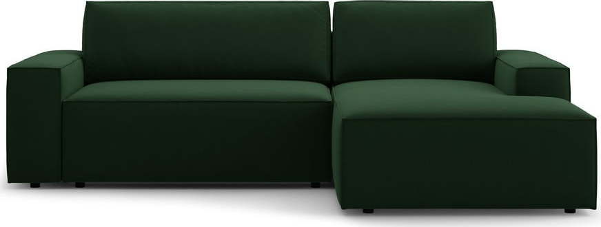 Tmavě zelená sametová rozkládací rohová pohovka s úložným prostorem (pravý roh/s lenoškou) Jodie – Micadoni