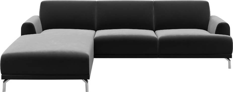 Tmavě šedá sametová rohová pohovka MESONICA Puzo, levý roh