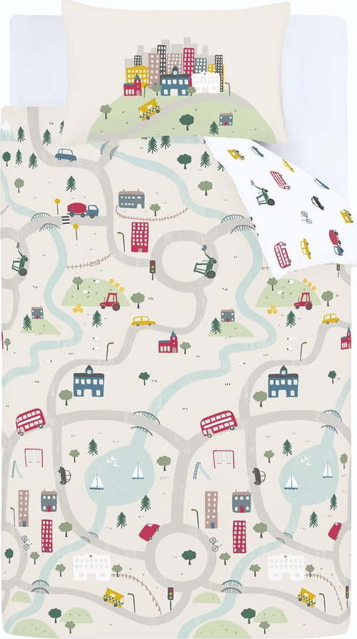 Bílo-béžové bavlněné dětské povlečení na dvoulůžko 200x200 cm Transport – Bianca