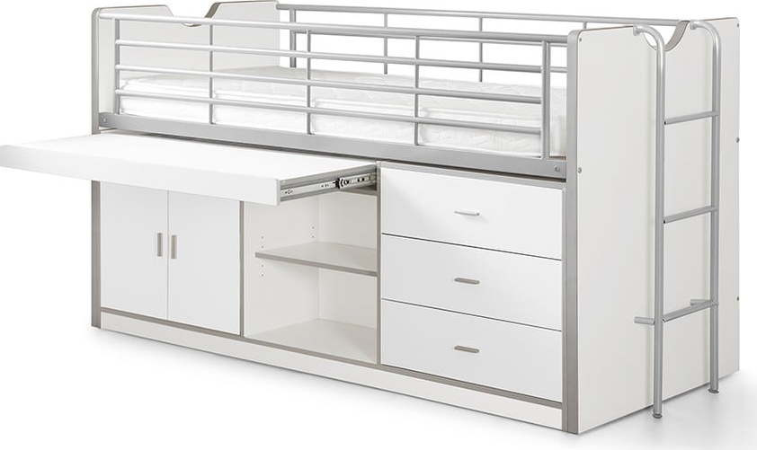 Bílá vyvýšená dětská postel s úložným prostorem s roštem 90x200 cm Bonny – Vipack