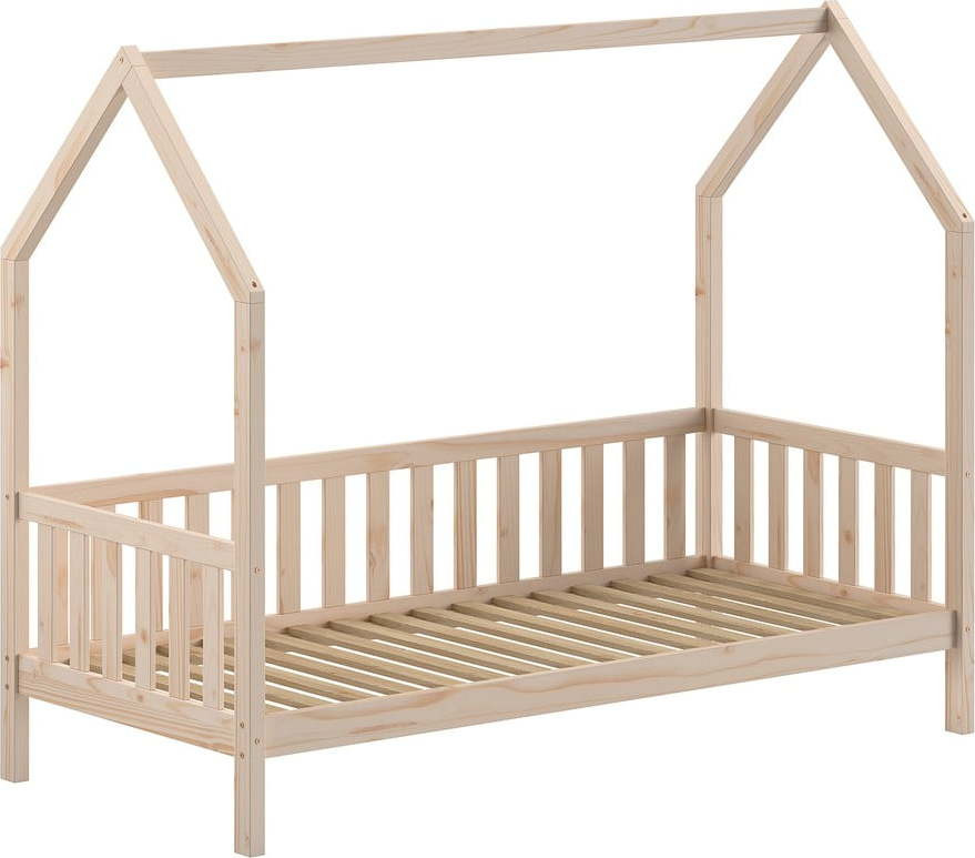 Domečková dětská postel z borovicového dřeva s roštem v přírodní barvě 90x200 cm Cabane – Vipack