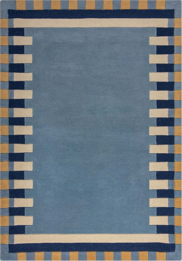 Modrý ručně tkaný vlněný koberec 120x170 cm Kai Wool Border – Flair Rugs