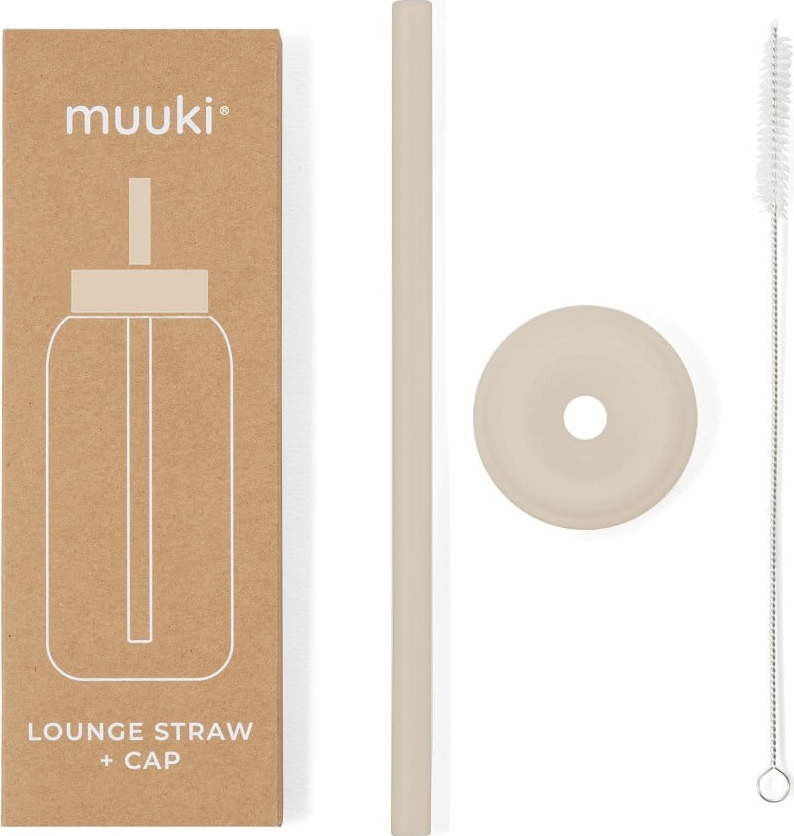 Silikonové brčko s čistícím kartáčkem/s víčkem Summer Sand – Muuki