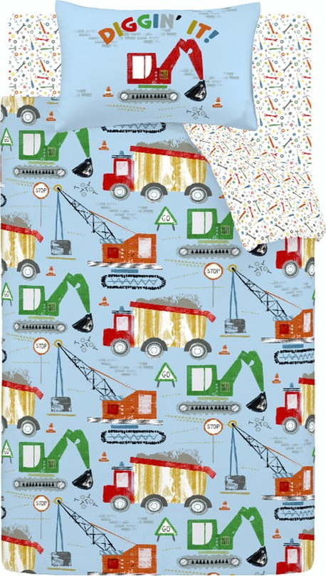 Modré dětské povlečení do postýlky 120x150 cm Digger Dreams – Catherine Lansfield