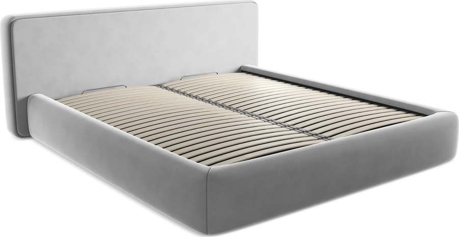 Šedá čalouněná dvoulůžková postel s úložným prostorem s roštem 180x200 cm Kiana – Makamii