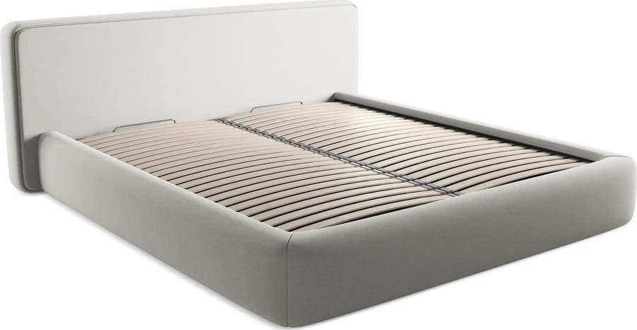 Světle šedá čalouněná dvoulůžková postel s úložným prostorem s roštem 180x200 cm Kiana – Makamii