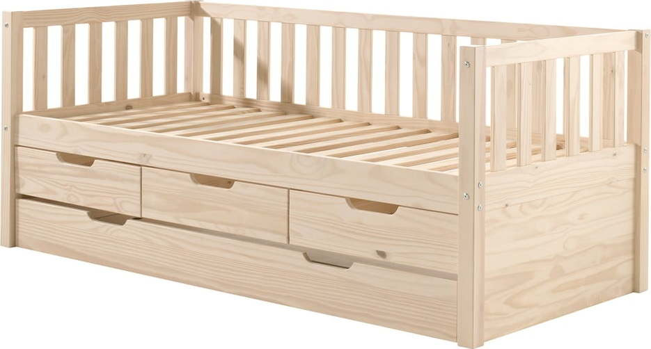 Dětská postel z borovicového dřeva s výsuvným lůžkem s úložným prostorem s roštem v přírodní barvě 90x200 cm Fritz – Vipack