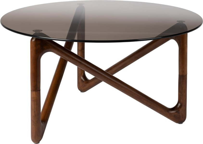 Hnědý kulatý konferenční stolek se skleněnou deskou ø 80 cm Naia – Dutchbone