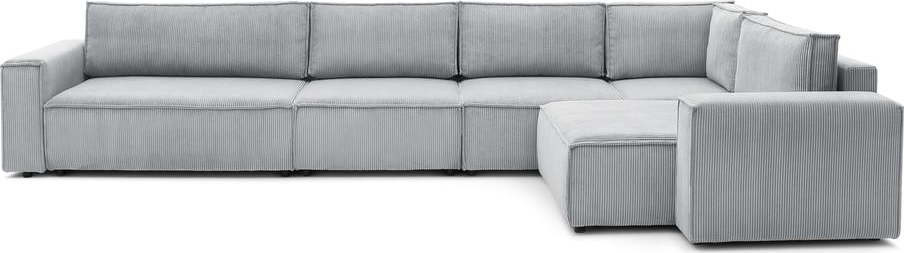 Světle šedá manšestrová rohová pohovka, pravý roh Nihad modular – Bobochic Paris