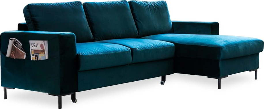 Sametová rozkládací rohová pohovka v petrolejové barvě (pravý roh) Lofty Lilly – Miuform