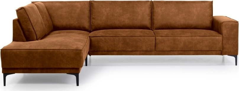 Koňakově hnědá rohová pohovka z imitace kůže (levý roh) Copenhagen – Scandic