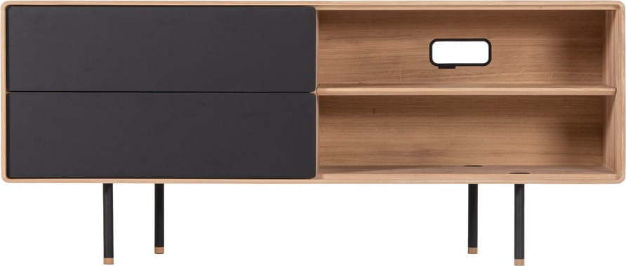 TV stolek z dubového dřeva v černo-přírodní barvě 150x64 cm Fina – Gazzda