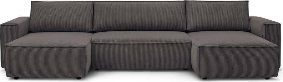 Tmavě hnědá manšestrová rozkládací rohová pohovka do