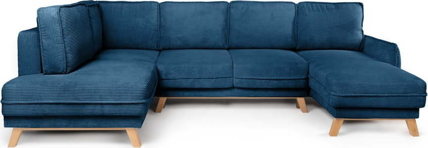 Modrá manšestrová rozkládací rohová pohovka (levý roh/do 