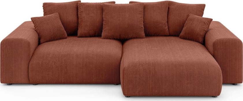 Manšestrová rozkládací rohová pohovka s úložným prostorem v cihlové barvě (variabilní roh) Luma – Ropez