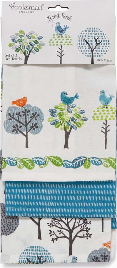 Bavlněné utěrky v sadě 3 ks 45x65 cm Forest Birds – Cooksmart ®