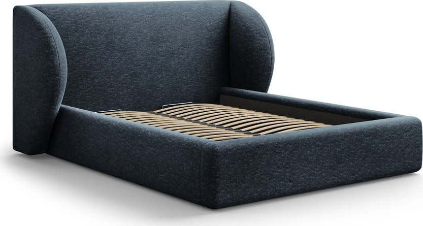 Tmavě modrá čalouněná dvoulůžková postel s úložným prostorem s roštem 180x200 cm Miley – Micadoni