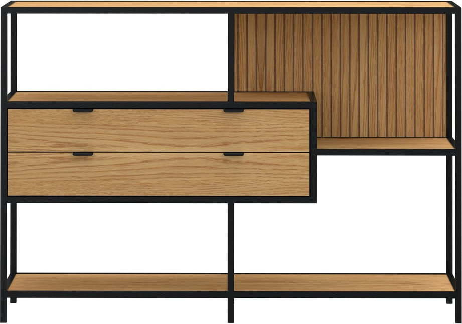 Knihovna v černé a přírodní barvě v dekoru dubu 114x78x35 cm Seaford – Actona